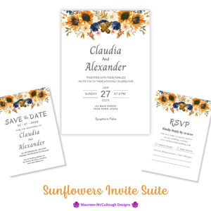 Wedding Invitation Suite RSVP Save the Date Bespoke Watercolor Made to Order | Sunflowers