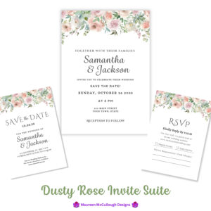 Wedding Invitation Suite RSVP Save the Date Bespoke Watercolor Made to Order | Dusty Rose