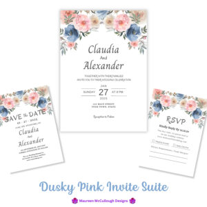 Wedding Invitation Suite RSVP Save the Date Bespoke Watercolor Made to Order | Dusky Pink