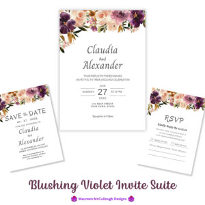 Wedding Invitation Suite RSVP Save the Date Bespoke Watercolor Made to Order | Blushing Violet