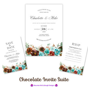 Wedding Invitation Suite RSVP Save the Date Bespoke Watercolor Made to Order | Chocolate