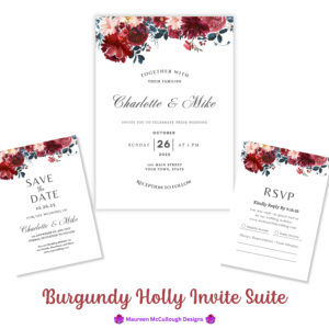 Wedding Invitation Suite RSVP Save the Date Bespoke Watercolor Made to Order | Burgundy Holly
