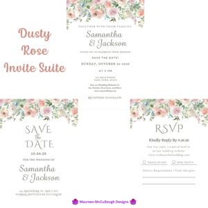 Dusty Rose Floral Wedding Invitation Suite – Save the Date, Invitation & RSVP – Made to Order