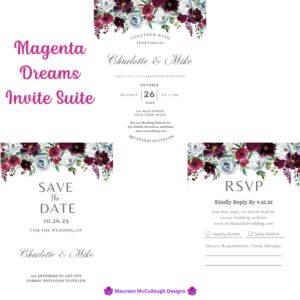 Magenta Dreams Floral Wedding Invitation Suite – Save the Date, Invitation & RSVP – Made to Order