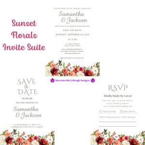 Sunset Florals Floral Wedding Invitation Suite – Save the Date, Invitation & RSVP – Made to Order