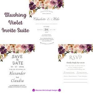 Blushing Violet Floral Wedding Invitation Suite – Save the Date, Invitation & RSVP – Made to Order