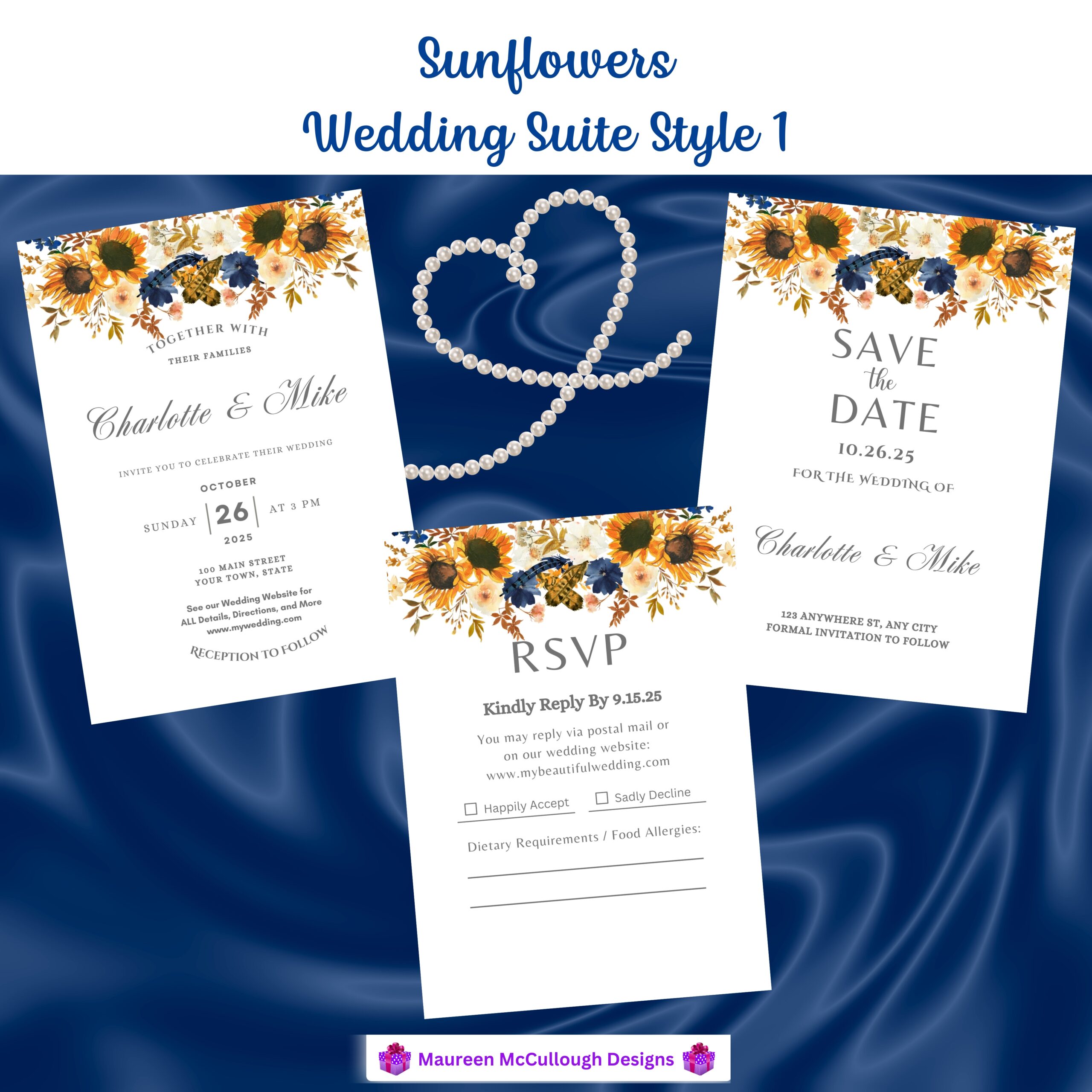 Sunflowers Floral Wedding Invitation Suite – Save the Date, Invitation & RSVP – Made to Order
