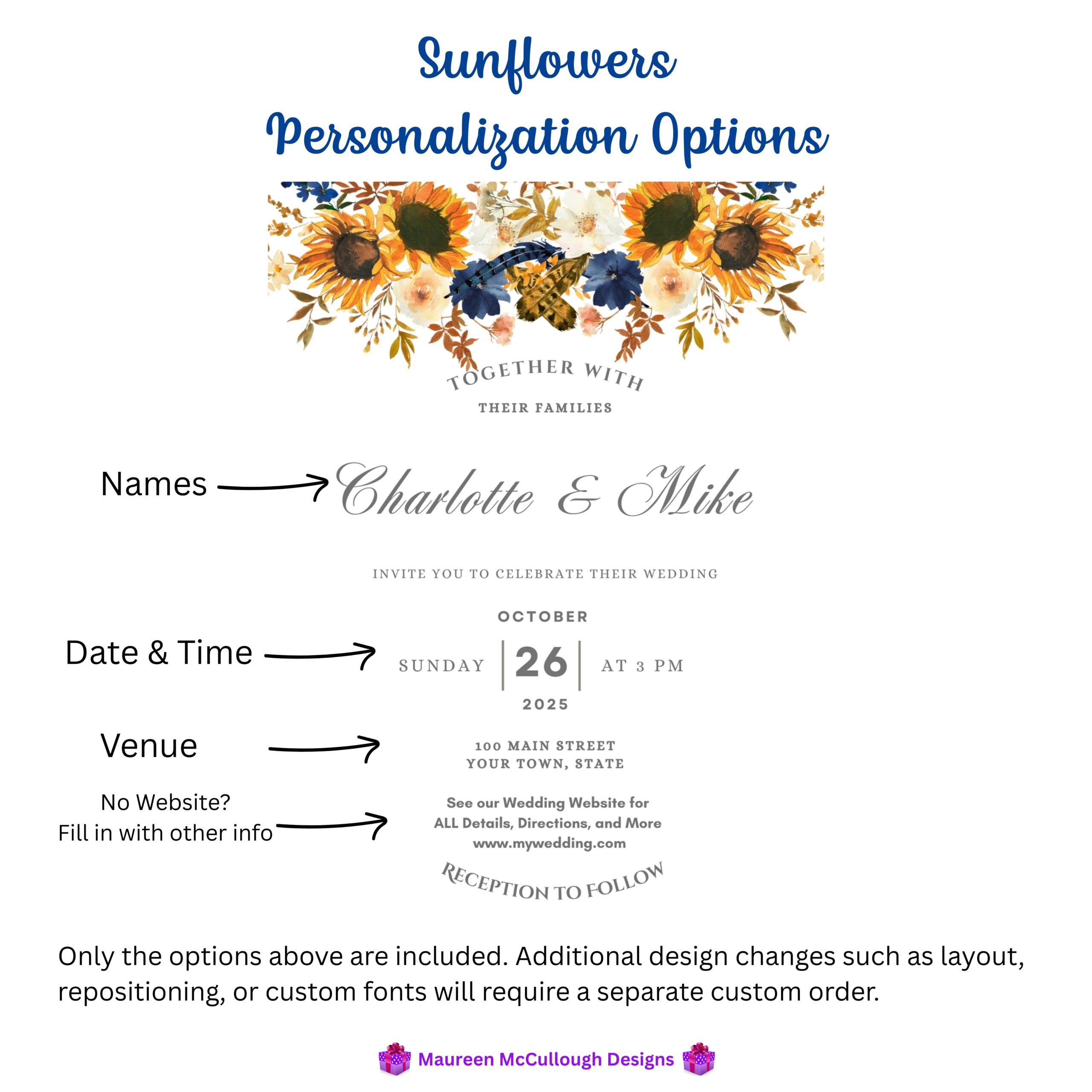 Sunflowers Floral Wedding Invitation Suite – Save the Date, Invitation & RSVP – Made to Order