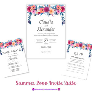 Wedding Invitation Suite RSVP Save the Date Bespoke Watercolor Made to Order | Summer Love