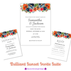Wedding Invitation Suite RSVP Save the Date Bespoke Watercolor Made to Order | Brilliant Sunset