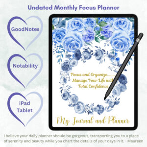 Blue Roses Focus ADHD Neurodivergent iPad Digital Planner