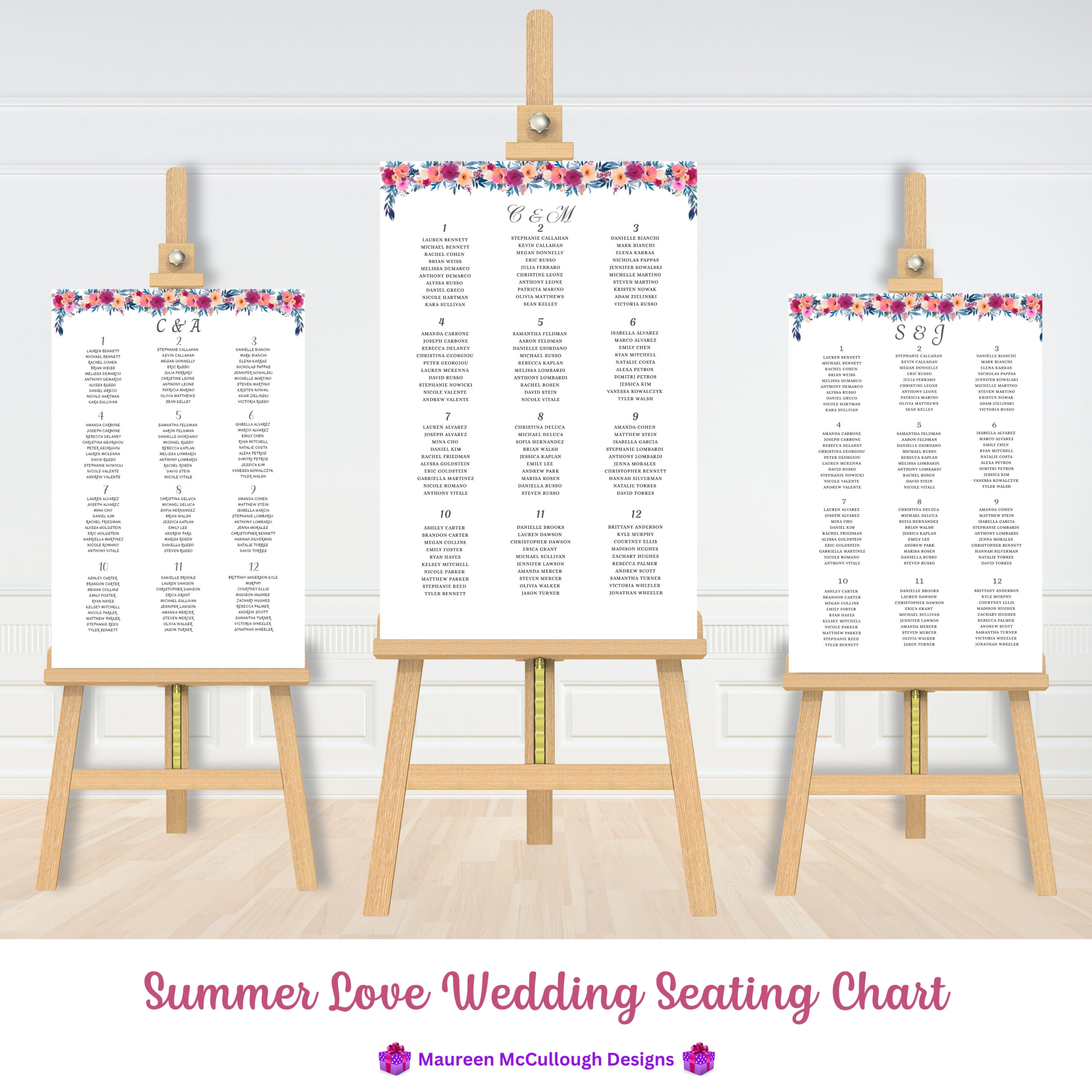 Summer Love Wedding Seating Chart Bespoke Watercolor Made to Order