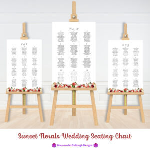 Sunset Florals Wedding Seating Chart Bespoke Watercolor Made to Order