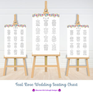 Teal Rose Wedding Seating Chart Bespoke Watercolor Made to Order
