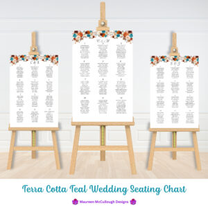 Terra Cotta Teal Wedding Seating Chart Bespoke Watercolor Made to Order