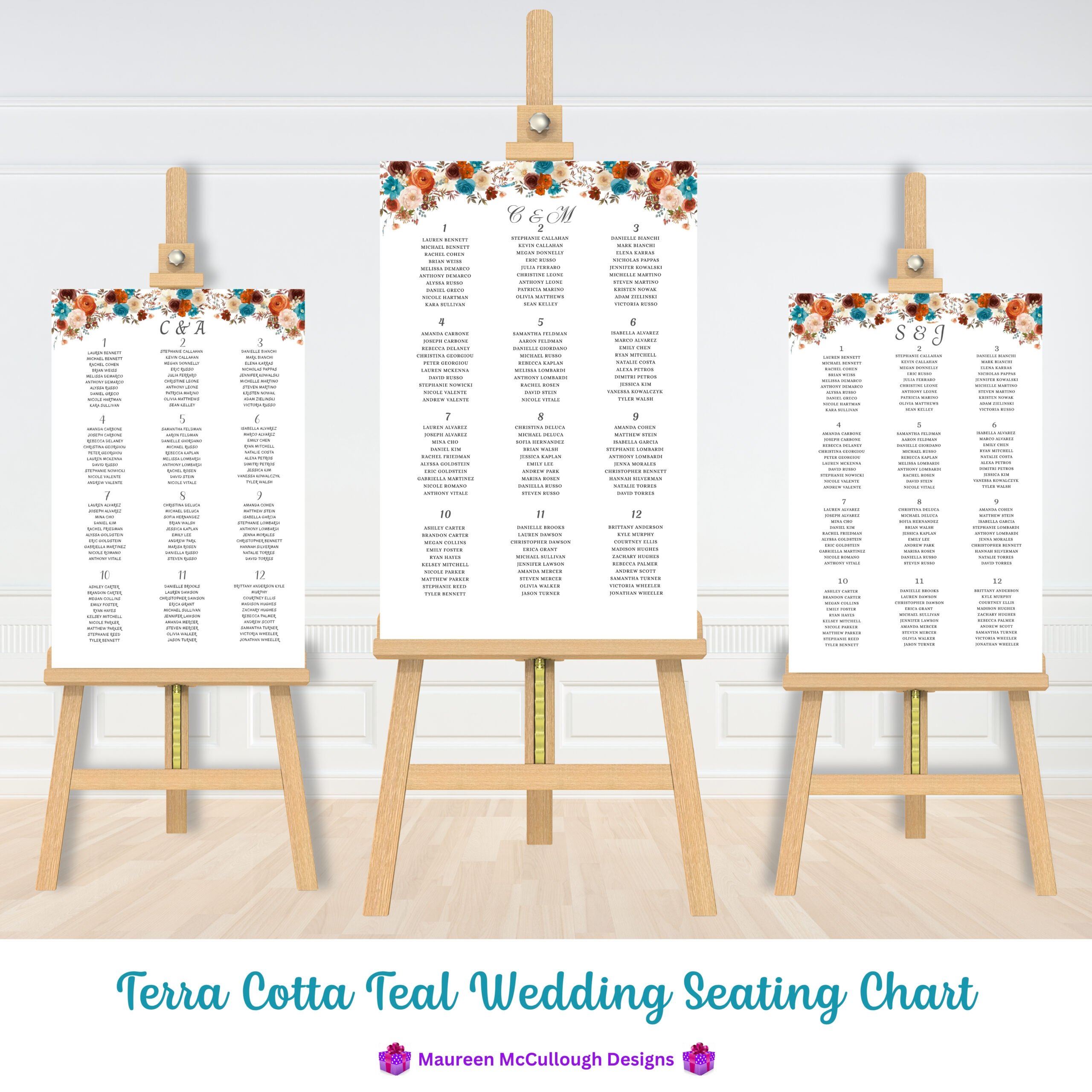 Terra Cotta Teal Wedding Seating Chart Bespoke Watercolor Made to Order