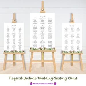 Tropical Orchids Wedding Seating Chart Bespoke Watercolor Made to Order