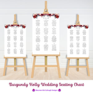 Burgundy Holly Wedding Seating Chart Bespoke Watercolor Made to Order