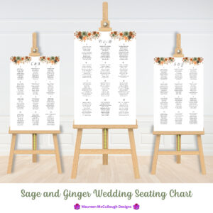 Sage and Ginger Wedding Seating Chart Bespoke Watercolor Made to Order