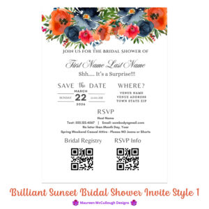 Brilliant Sunset Bridal Shower Invitation Bespoke Watercolor Made to Order