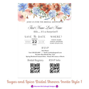 Sugar and Spice Bridal Shower Invitation Bespoke Watercolor Made to Order