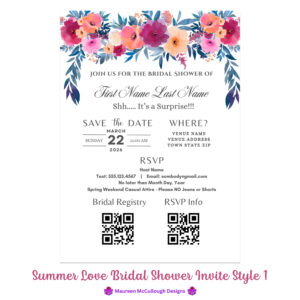 Summer Love Bridal Shower Invitation Bespoke Watercolor Made to Order