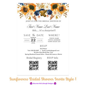 Sunflowers Bridal Shower Invitation Bespoke Watercolor Made to Order