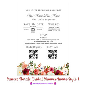 Sunset Florals Bridal Shower Invitation Bespoke Watercolor Made to Order