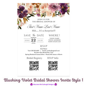 Blushing Violet Bridal Shower Invitation Bespoke Watercolor Made to Order