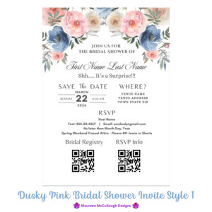 Dusky Pink Bridal Shower Invitation Bespoke Watercolor Made to Order