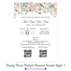 Dusty Rose Bridal Shower Invitation Bespoke Watercolor Made to Order