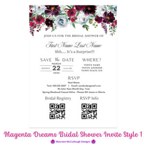 Magenta Dreams Bridal Shower Invitation Bespoke Watercolor Made to Order