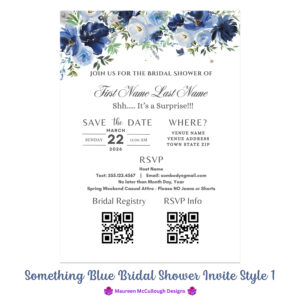 Something Blue Bridal Shower Invitation Bespoke Watercolor Made to Order