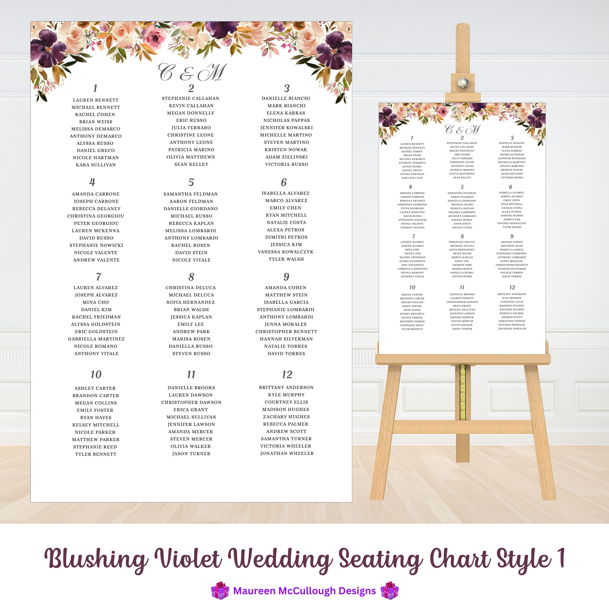 Blushing Violet Wedding Seating Chart Bespoke Watercolor Made to Order