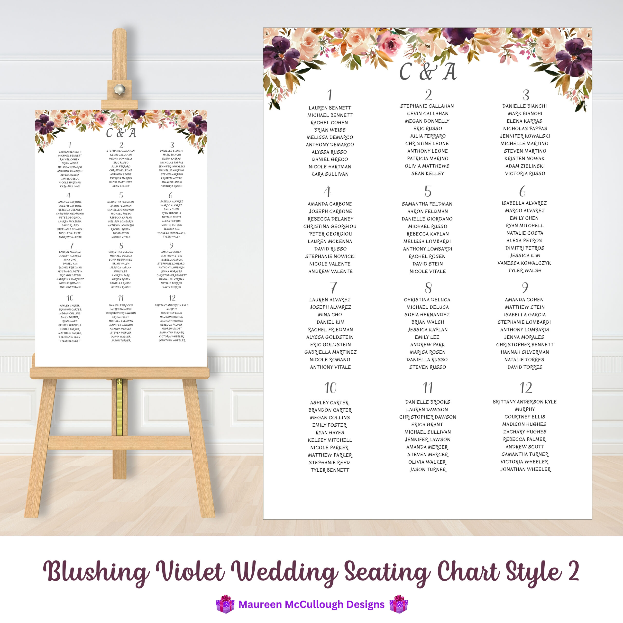 Blushing Violet Wedding Seating Chart Bespoke Watercolor Made to Order