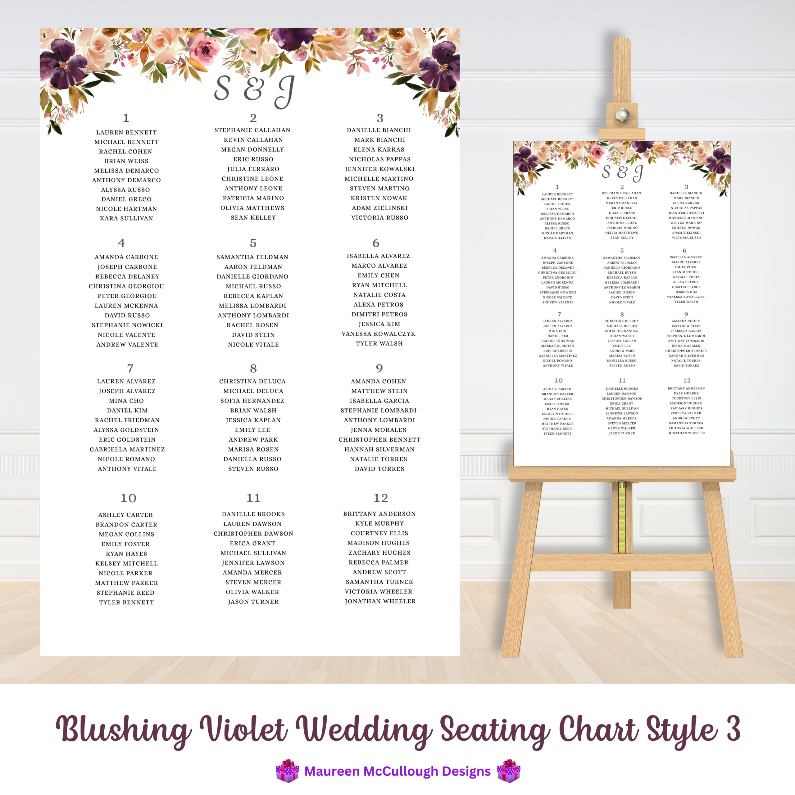 Blushing Violet Wedding Seating Chart Bespoke Watercolor Made to Order