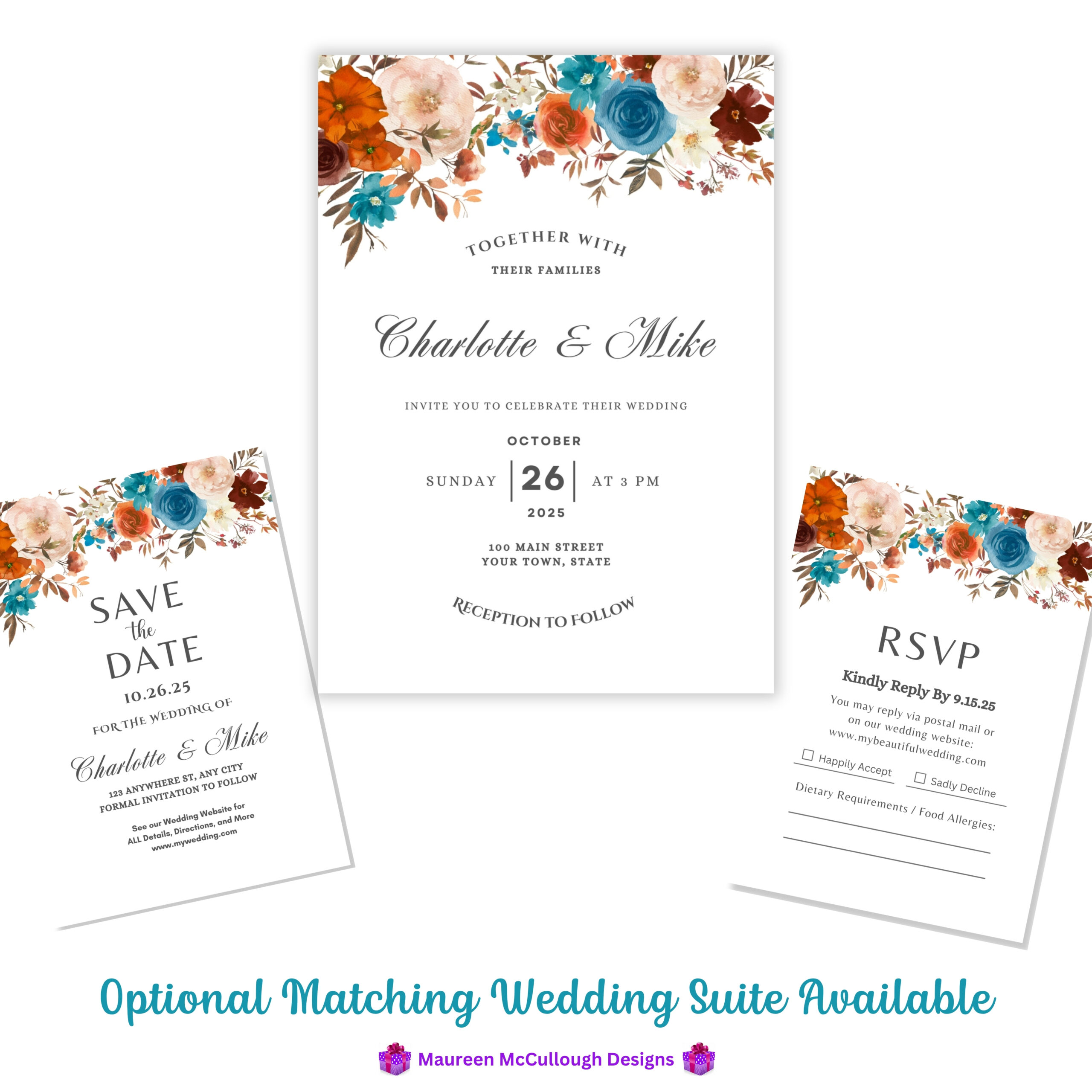 Terra Cotta Teal Wedding Seating Chart Bespoke Watercolor Made to Order