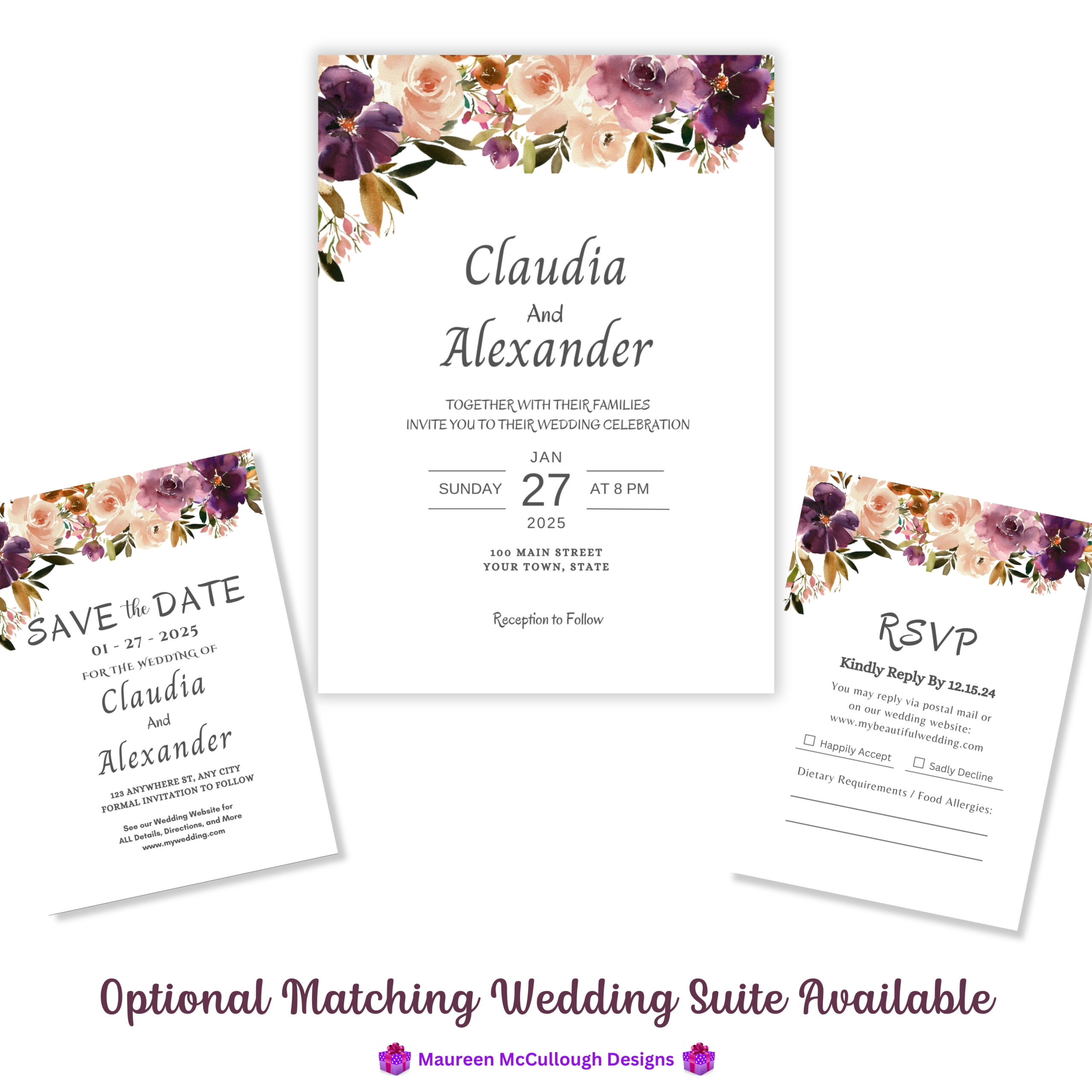 Blushing Violet Wedding Seating Chart Bespoke Watercolor Made to Order